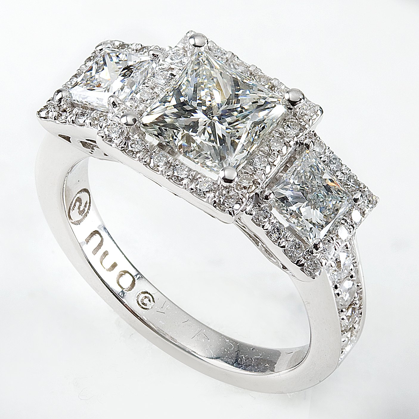 Halo 3 Stone Princess Cut Diamond in 14K White Gold 2 3/4ct TW