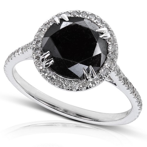 Black and White Diamond Halo Ring 14K White Gold - Click Image to Close