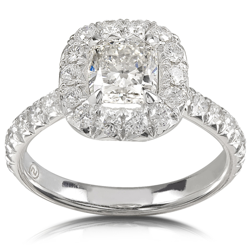 Cushion Cut Egagement Ring in 14K White Gold 1 3/4ct TW