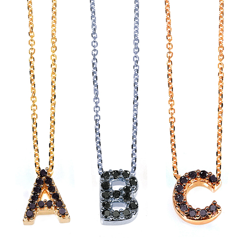 Black Diamonds Initials Pendants on 10K Gold and 16" Chain