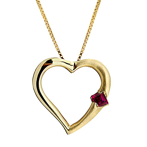 Heart Shaped Pendant with a Ruby set in 14k Yellow Gold