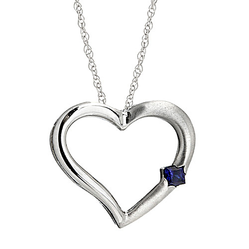 Heart Shaped Pendant with Blue Sapphire set in 14k White Gold