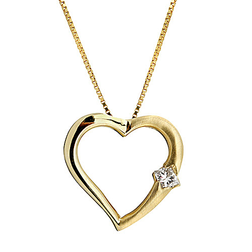 Diamond Heart Shaped Pendant in 14k Yellow Gold