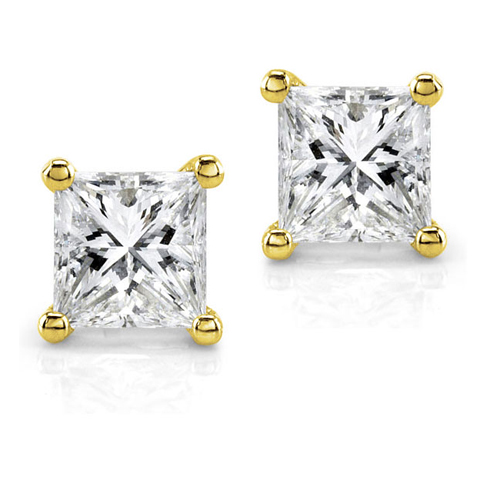 Diamond Princess Stud Earrings in 14K Yellow Gold 2/5ct TW