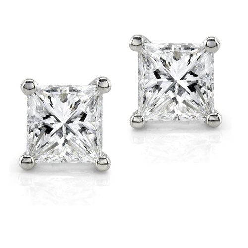 Diamond Princess Stud Earrings in 14K White Gold 3/4ct TW