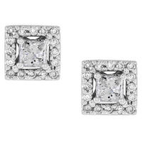 Princess and Round Diamond Earrings set in 14K 1/2ct TW