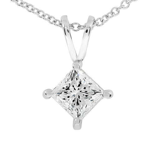 Princess Cut Diamond Solitaire Pendant in 14KWhite Gold 1/3ct TW