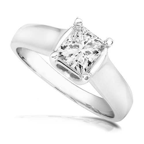 Princess-cut Diamond Solitaire Ring in 14k White Gold 1ct