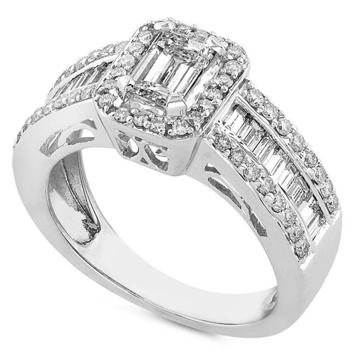 Emerald cut Engagement Ring in 14k White Gold 1.20ct TW