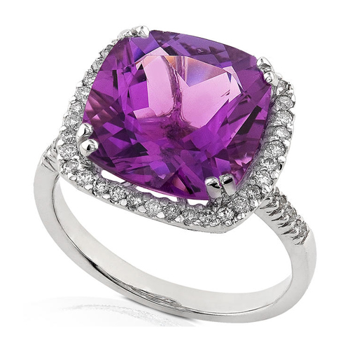 Diamond and Amethyst Ring set in 14k White Gold