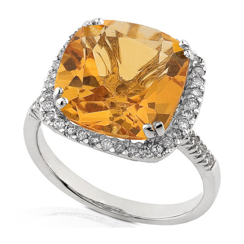 Diamond and Citrine Ring set in 14k White Gold