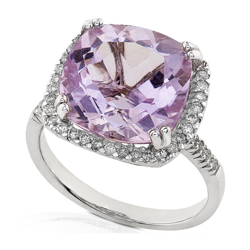 Diamond and Lavender Amethyst Ring set in 14k White Gold