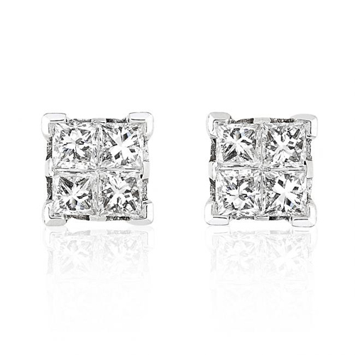 Invisible Set Diamond Stud Earrings in 14k White 3/8ct TW