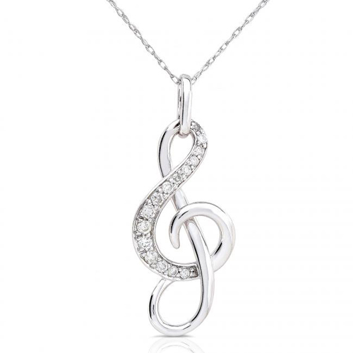 Diamond Musical Note Pendant in 14k White Gold 1/6ct TW