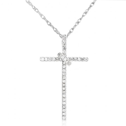 Diamond Cross Pendant in 14k White Gold 1/5ct TW