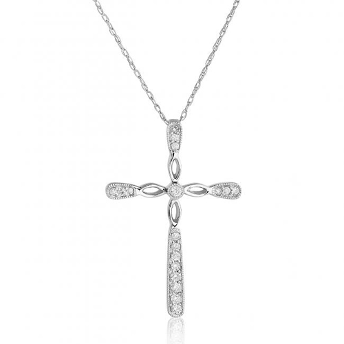 Diamond Cross Pendant in 14k White Gold 1/6ct TW