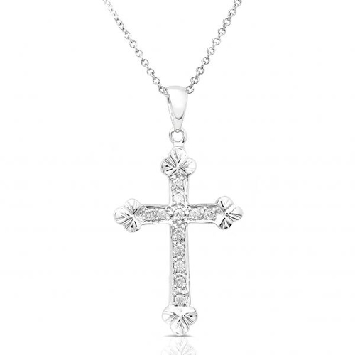 Diamond Cross Pendant in 14k White Gold 1/6ct TW