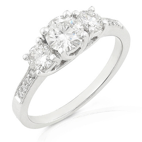 Three Stone Round Brilliant Diamond Ring 1/3ctw (GH/I1) in 14K W