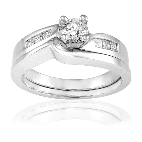 Round & Princess Diamond Wedding Set in 14k White Gold 1/2ct TW