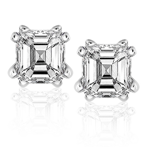 Diamond Asscher Stud Earrings in 14K White Gold 3/4ct TW [OF88]