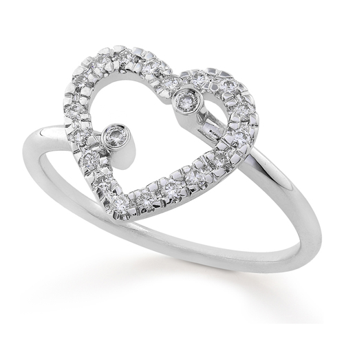 Diamond Heart Shaped Fashion Ring in 14k White Gold 1/5ct TW