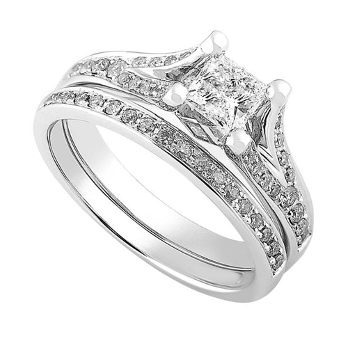 Princess Cut Diamond Wedding Set in 14kt White Gold 3/4ct TW