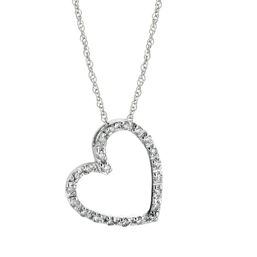 Diamond Heart Pendant in 14k White Gold 1/10ct TW