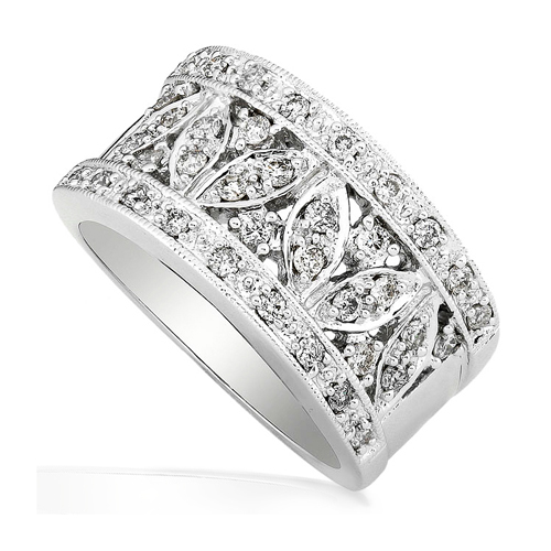 Wide Diamond Floral Ring in 14k White Gold 1/2ct TW