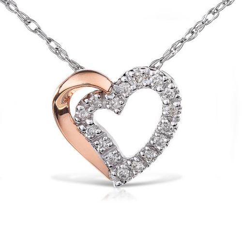 Diamond Heart Pendant in 14k Rose and White Gold 1/8ct TW