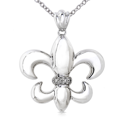 Fleur-de-lis Diamond Pendant in 14k White Gold