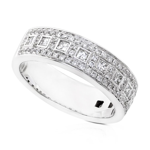 Princess and Round Cut Diamond Band in 14K White Gold 3/4ct TW