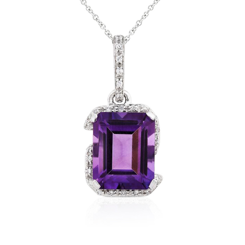 Diamond and Amethyst Pendant in 14k White Gold
