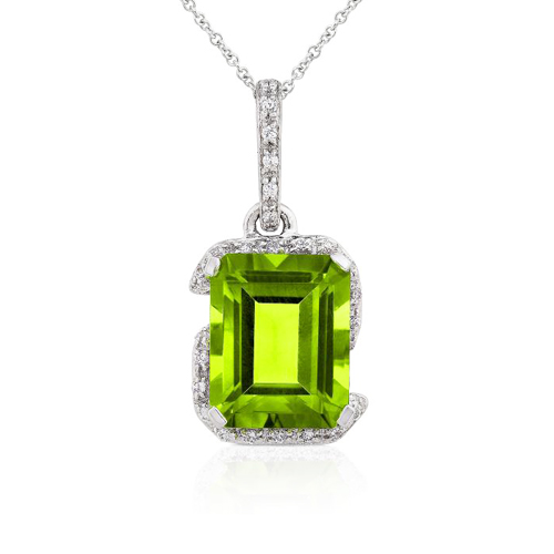 Diamond and Peridot Pendant in 14k White Gold