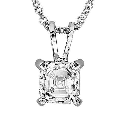 Asscher Cut Diamond Solitaire Pendant 1/2ct in 14K White Gold