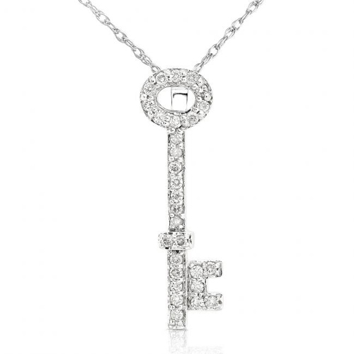 Diamond Key Pendant in 14k White Gold 1/5ct TW