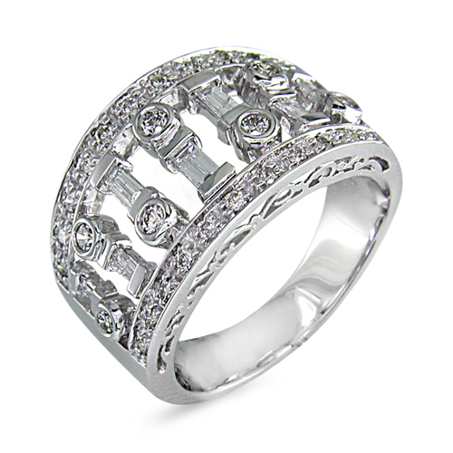 Baguette & Round Diamond Band in 14K White Gold 3/4ct TW