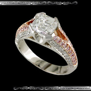 Women's Ring with Ascher cut Center in 18K White Gold