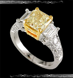 Natural Fancy Yellow Diamond Ring in 18K White Gold