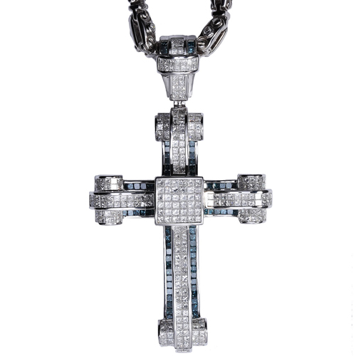 Men's Diamond Cross with Blue and White Diamond