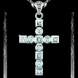 Ladies Cross Pendant in 14K White Gold - Click Image to Close