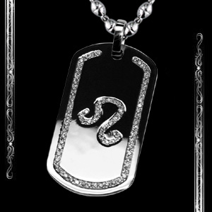 Men's Leo Zodiac Sign Dog Tag in 14K White Gold