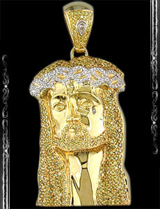 14K Yellow Gold Jesus Face Pendant