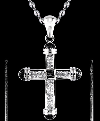 Black and White diamond cross pendant