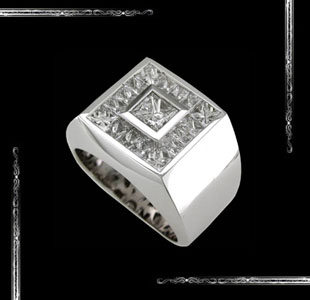 Square shape Men's Ring in 14K White Gold